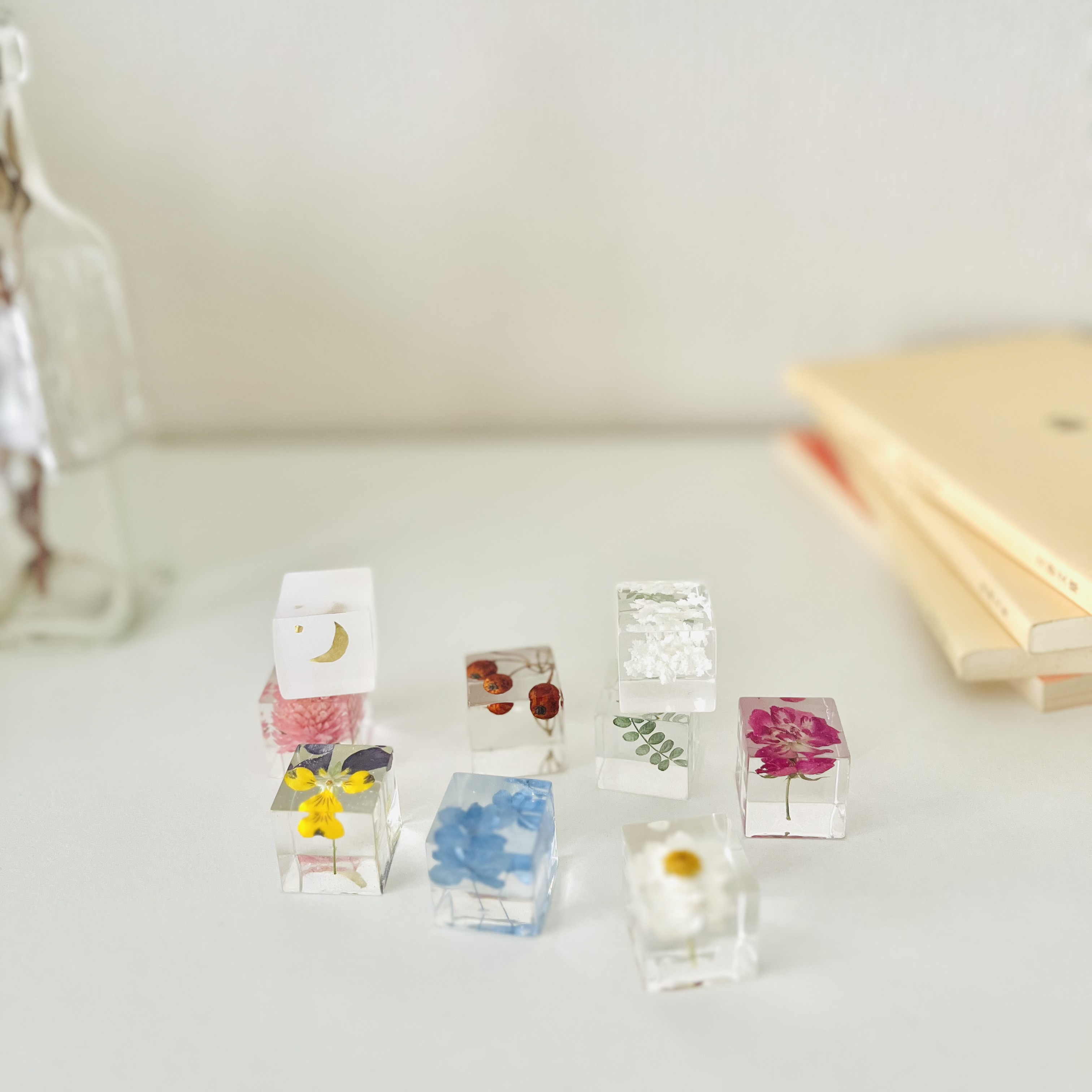 花景つみき -hanakage-  ～ 空ver. ～大人の積み木 オブジェ 植物標本 フラワーアート マインドフルネス