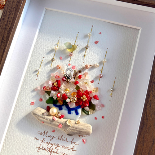 新年のフラワーアレンジ　シーグラスアート／天然石／フレーム 新年のフラワーアレンジ シーグラスアート／天然石／フレーム／正月