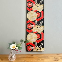 帯のタペストリー アンティーク 金色の花の扇 着物リメイク インテリア