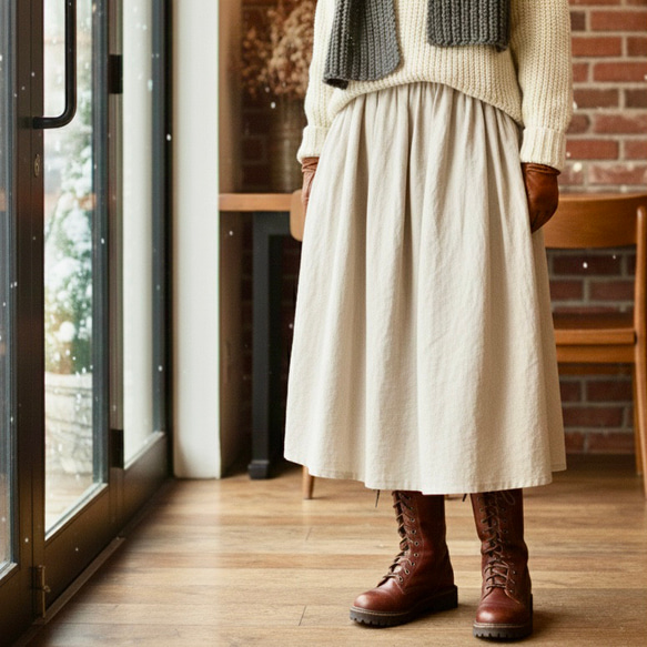 コットン&リネン洗いざらしナチュラルスカート【キナリ】 ロング