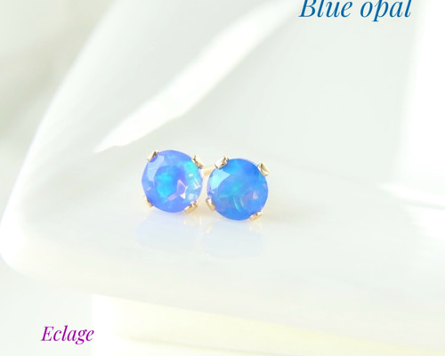 14kgf〉エチオピア産ブルーオパールのスタッドピアス(4mm) ピアス