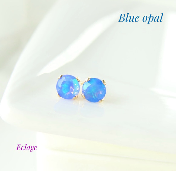 プルームアゲート　エチオピア　ブルーカラー　オパール　14kgfピアス プルームアゲート エチオピア ブルーカラー オパール 14kgfピアス-激安