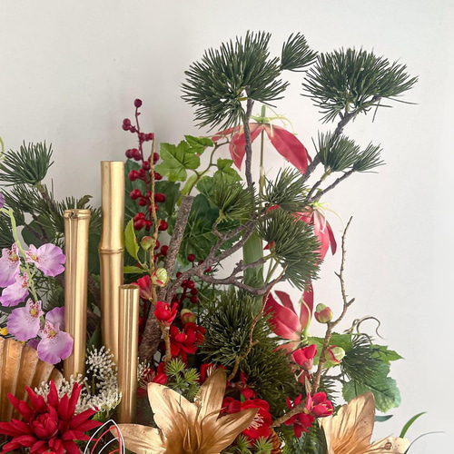 特大サイズ 正月アレンジメント】 扇と松が描く迎春の華｜和モダン