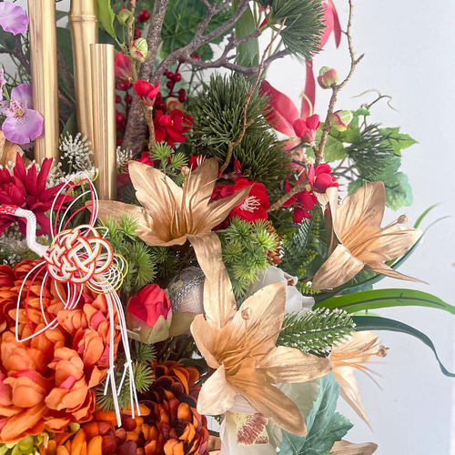 特大サイズ 正月アレンジメント】 扇と松が描く迎春の華｜和モダン