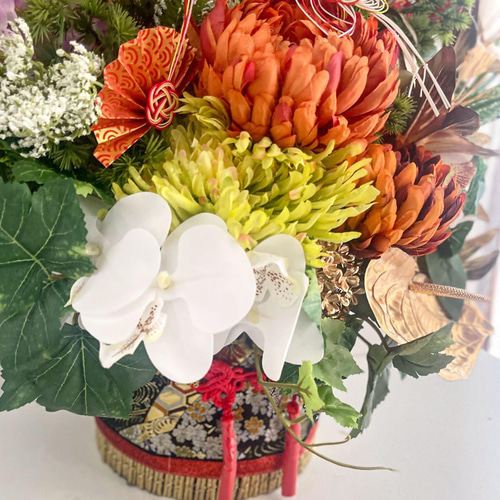 特大サイズ 正月アレンジメント】 扇と松が描く迎春の華｜和モダン