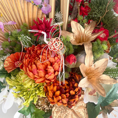 特大サイズ 正月アレンジメント】 扇と松が描く迎春の華｜和モダン