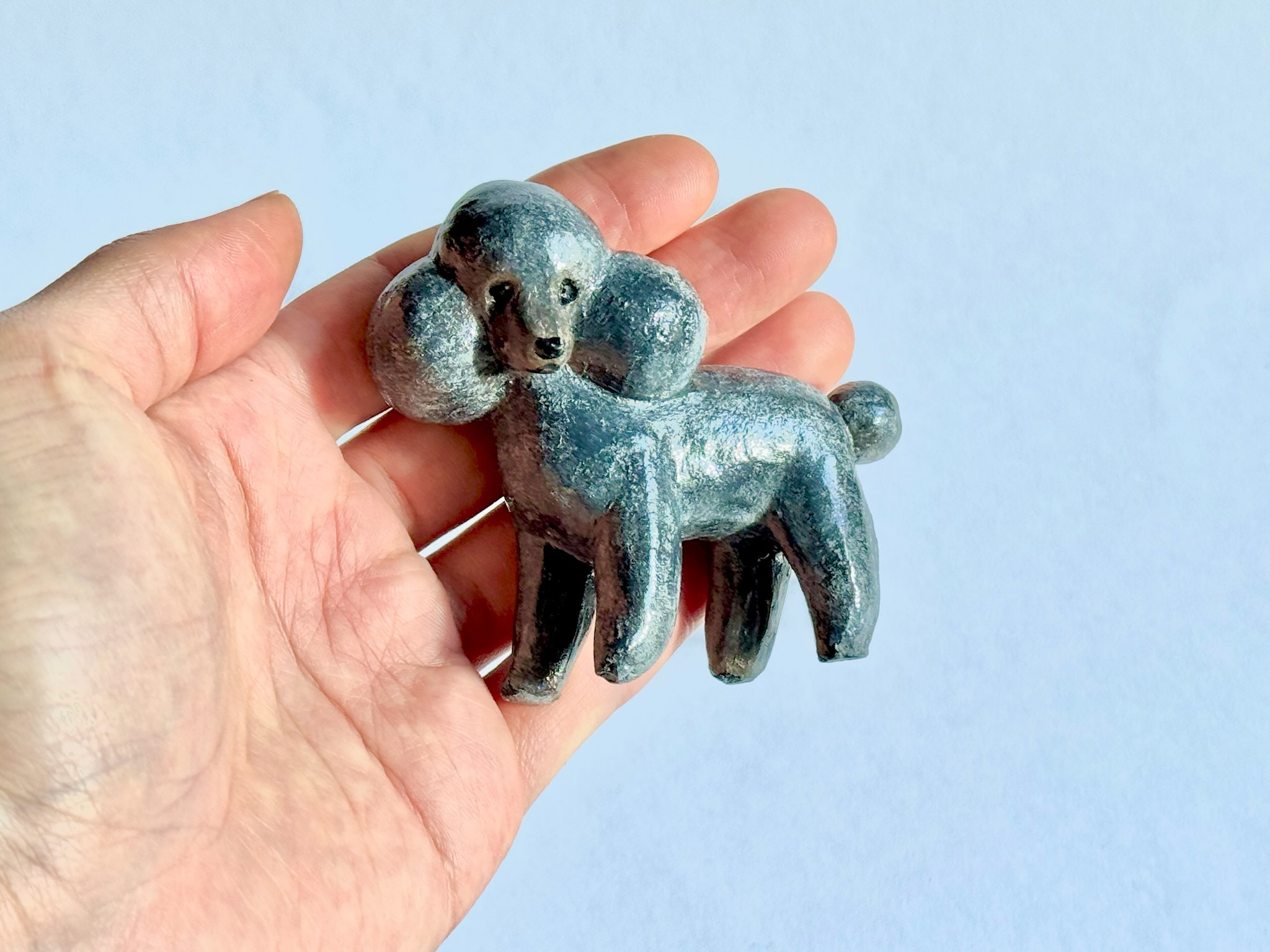 プードルちゃん(シルバー)の陶器オーナメント