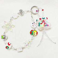 ビーズストラップ/キーホルダー バッグチャーム ハンドメイド 聖夜の