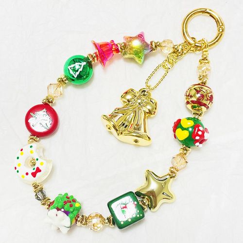 ビーズストラップ/キーホルダー バッグチャーム ハンドメイド 聖夜の星