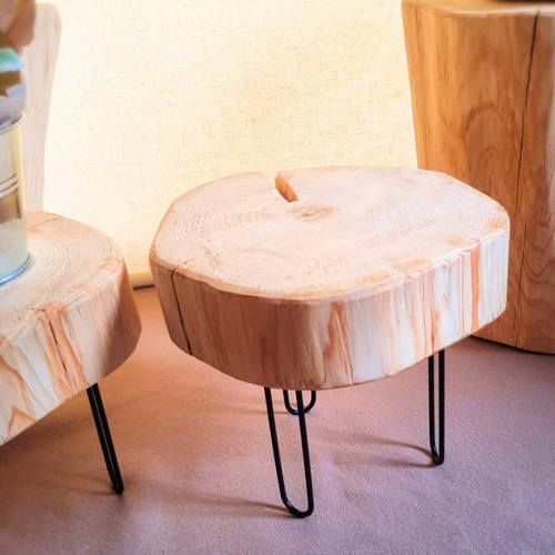 天然アロマ ひのきのアイアンレッグテーブル 無垢無塗装 オーガニック