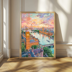 地中海の街並みとブーゲンビリア☆水彩画アート インテリアアート