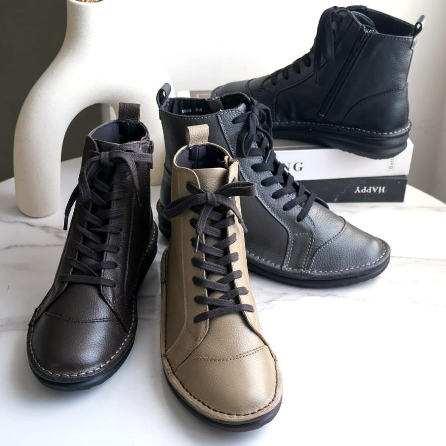 【新作】軽量！厳選された牛革のショートブーツ ゆったり4Eやさしい足当たり / PO5938