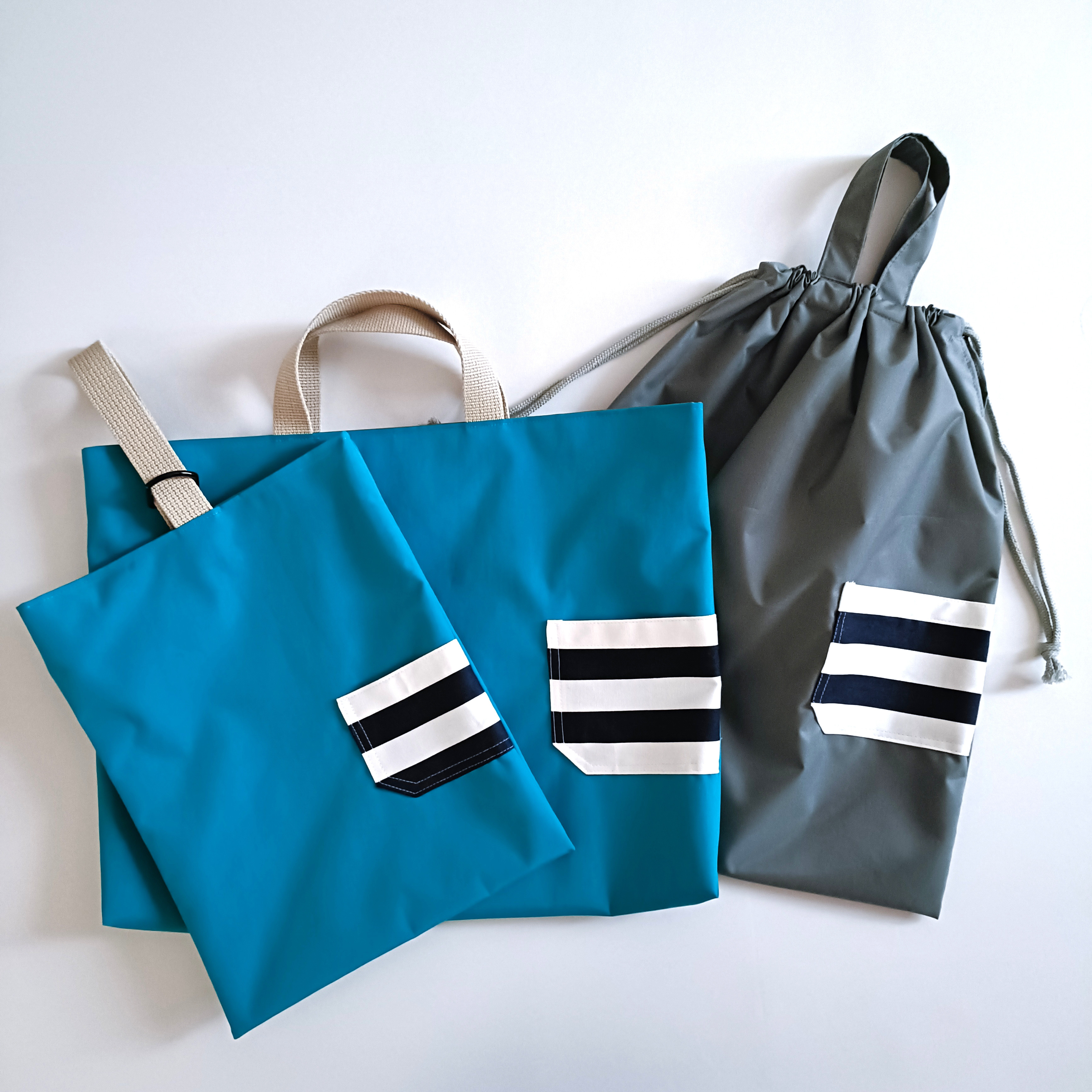 【撥水ナイロン】　ブルー　入園入学　3点セット　男の子　レッスンバッグ　上靴入れ　お着替え袋　体操服