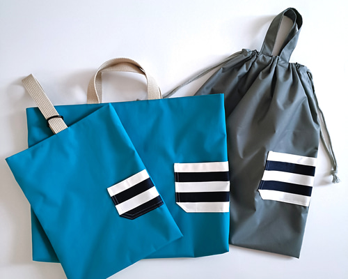 撥水ナイロン ブルー 入園入学 3点セット 男の子 レッスンバッグ 上靴