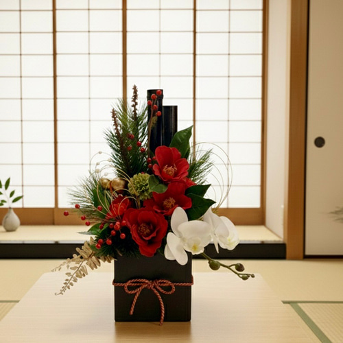 お正月アレンジ フラワーアレンジメント お正月飾り 造花 置き物 竹 松