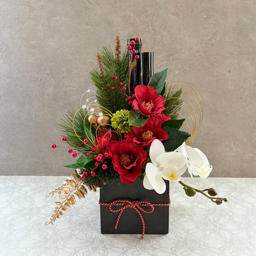 お正月アレンジ フラワーアレンジメント お正月飾り 造花 置き物 竹 松