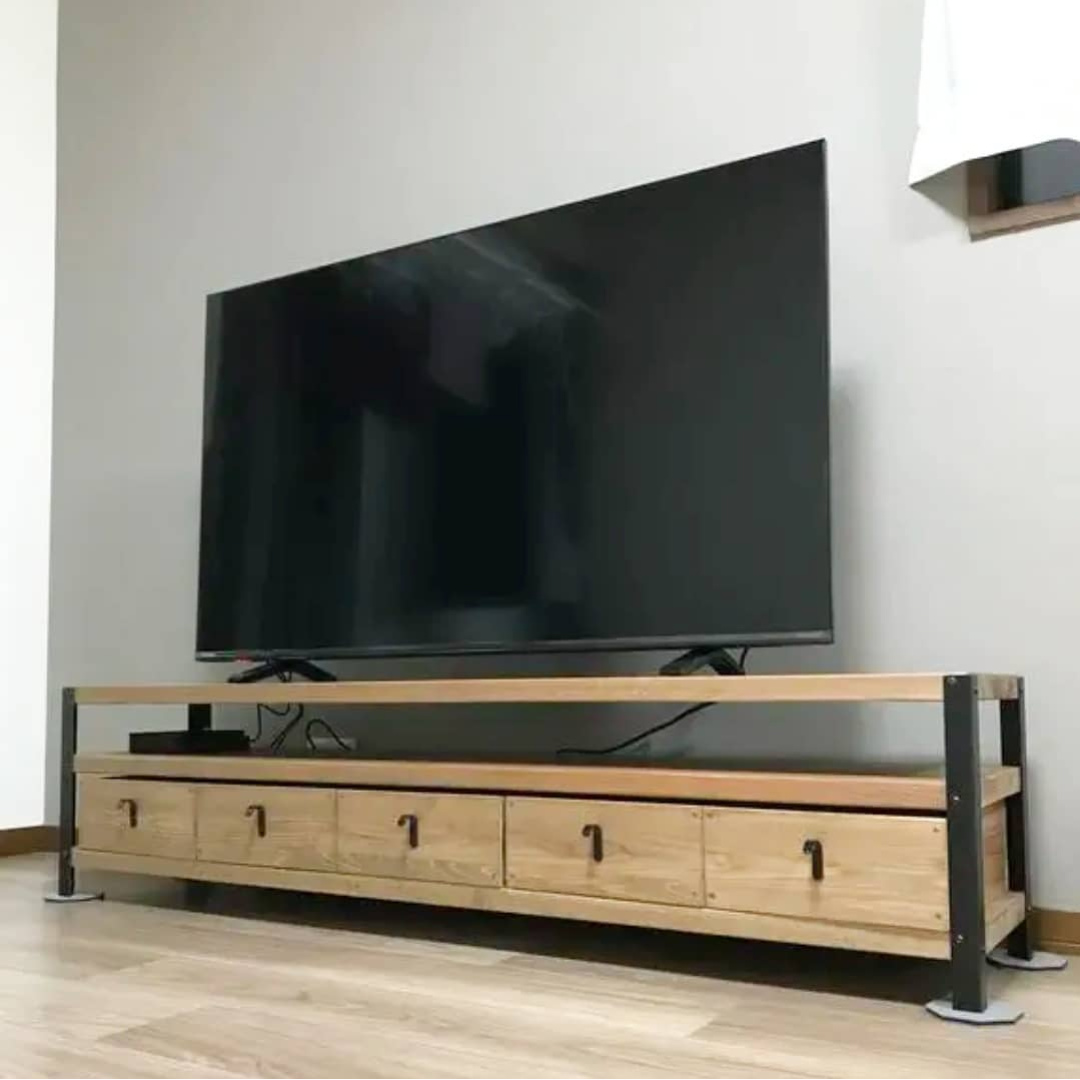 人気No.2★Ｗ150㎝★引き出し５個付き★ダークウォルナット★テレビ台★アイアン脚★