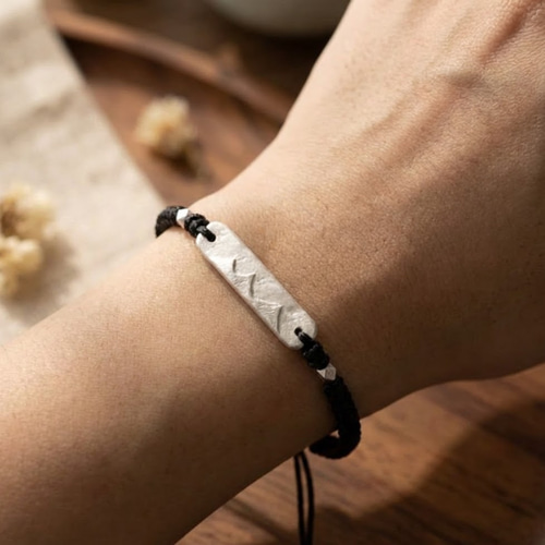 純銀 SV999】霊峰富士のコードブレスレット刻印 アレルギー対応 お守り