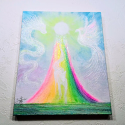ヒーリング風水絵画＊虹色鳳凰～風光明媚～花舞飛翔　金運　癒し安定　くじ運　原画 風水吉祥絵画＊Rainbow Light〜光と幸せに繋がる道〜 白馬・龍・鳳凰