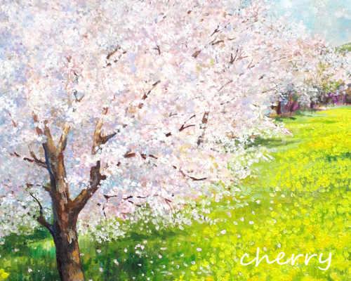 一点物】『 花霞の向こう －桜と菜の花－ 』油絵 F6号 油彩 インテリア