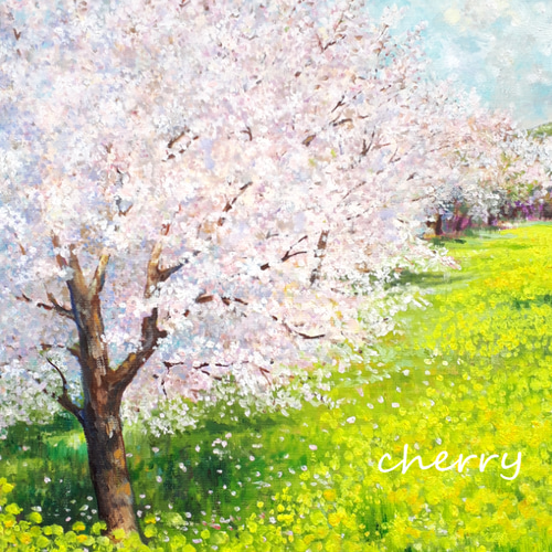 一点物】『 花霞の向こう －桜と菜の花－ 』油絵 F6号 油彩 インテリア