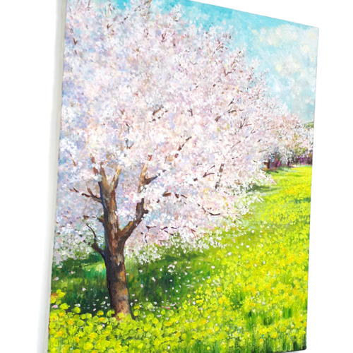 一点物】『 花霞の向こう －桜と菜の花－ 』油絵 F6号 油彩 インテリア