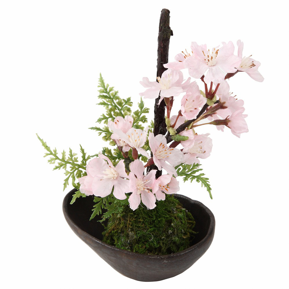 【花雅シリーズ】苔玉と桜　さくら　和風アレンジメント　和モダン　季節の花　盆栽風　インテリアフラワー