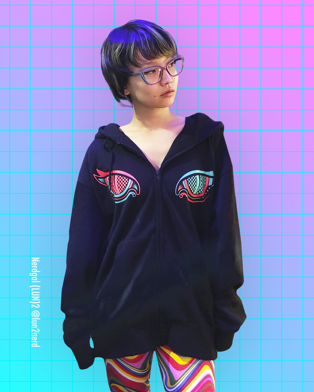 猫 妖怪 化猫 パーカー 個性的 サイバーパンク 蛍光 ネオンカラー ビビット ナード 陰キャ サブカル ユニセックス