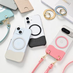 多機種対応 MagSafe対応 スマホケース 【 ちょい革 シュリンクレザー 】 クリア スマホショルダー BS50K 2枚目の画像