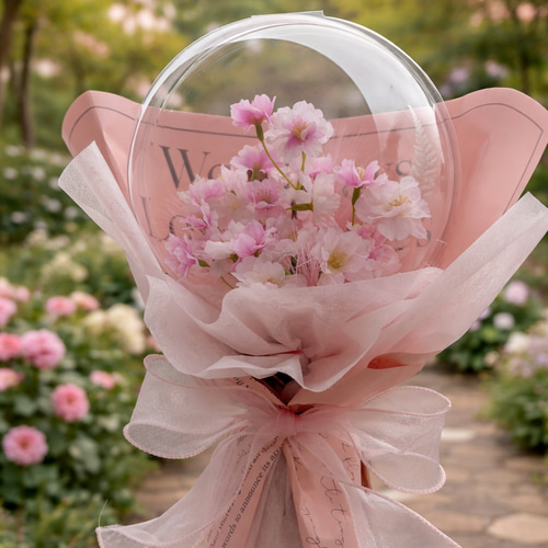韓国風バルーンフラワーブーケ♡入学祝い花束♡桜アレンジ♡お誕生日