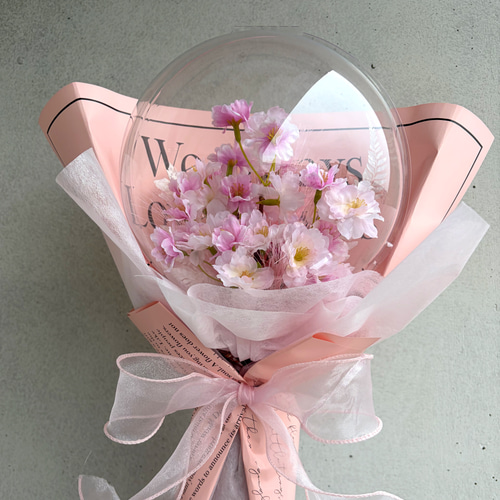 韓国風バルーンフラワーブーケ♡入学祝い花束♡桜アレンジ♡お誕生日