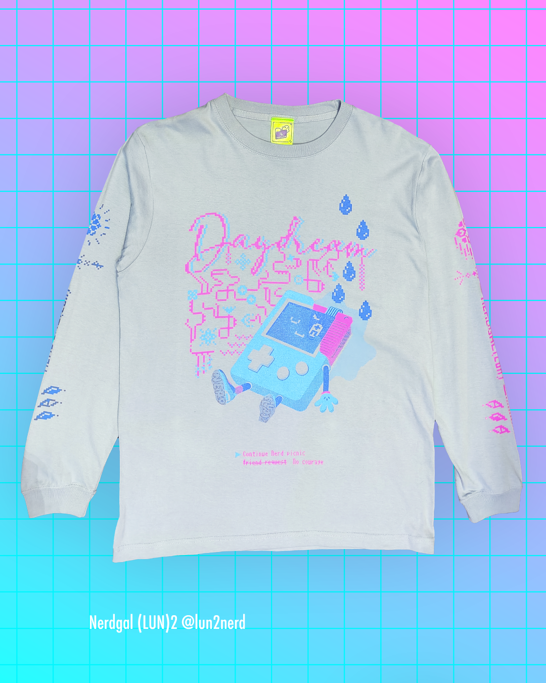 ドット絵 ゲーム ロンT 個性的 サイバーパンク 蛍光 ネオンカラー ビビット ナード 陰キャ ユニセックス