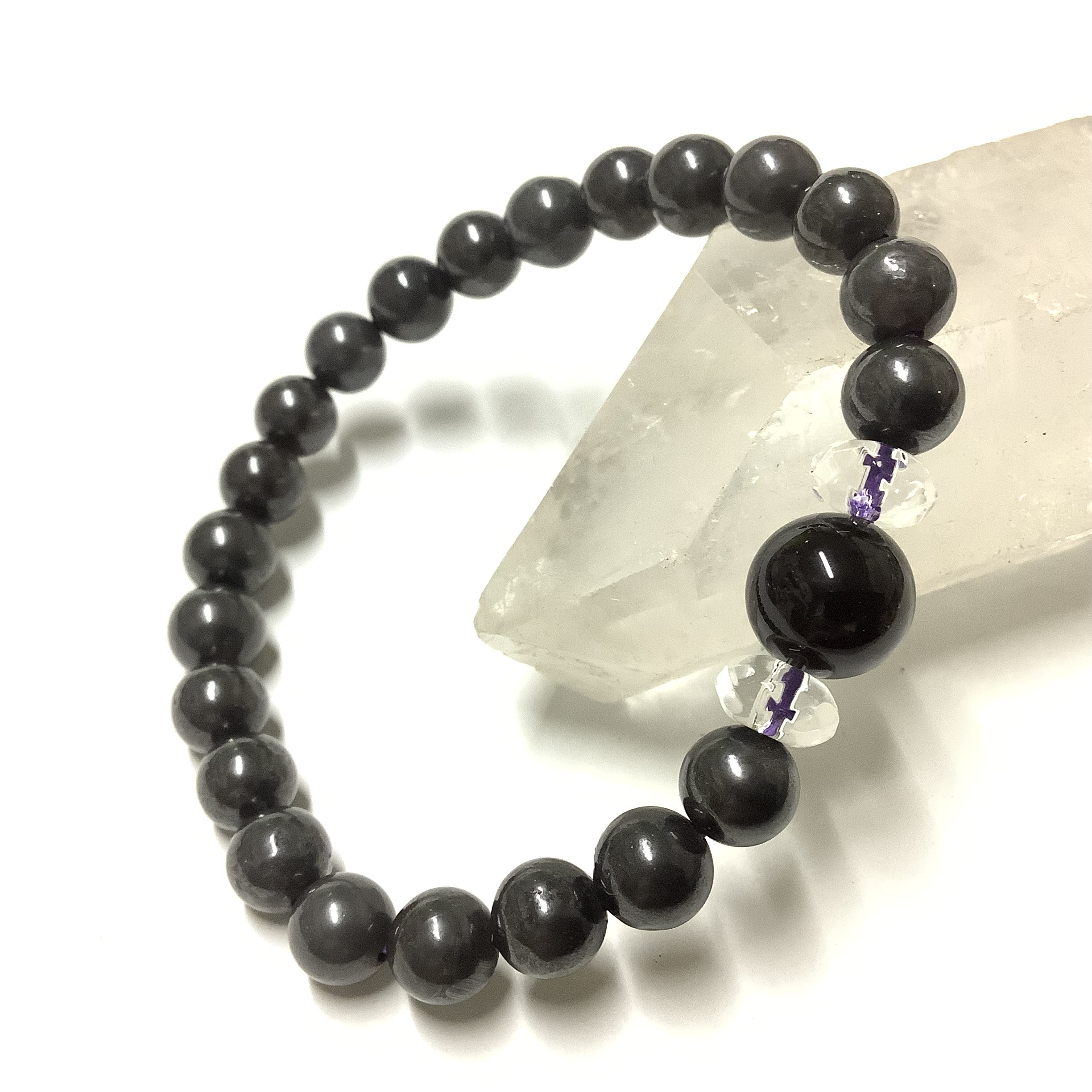 一点物☆身に付けるお守り 天然石 「最強の癒しと浄化・身護り」 モリオン & アイアンスギライト ブレスレット