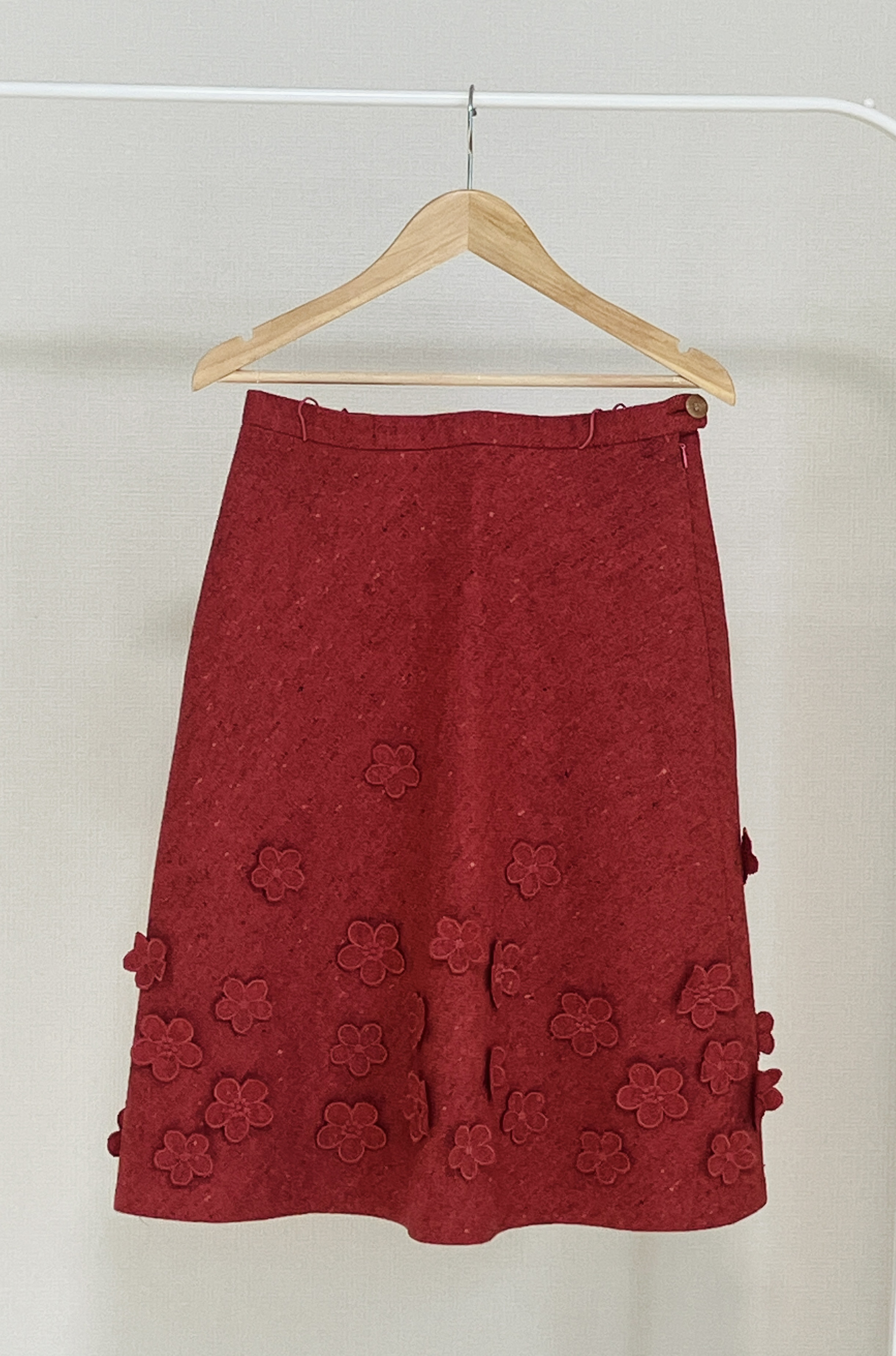 高田賢三KENZOフラワーモチーフ ウールスカート（フランス製）