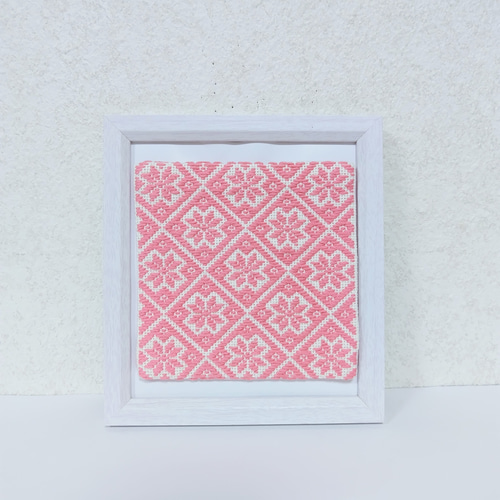 受注制作】こぎん刺し コースター オフホワイト サーモンピンク 和風