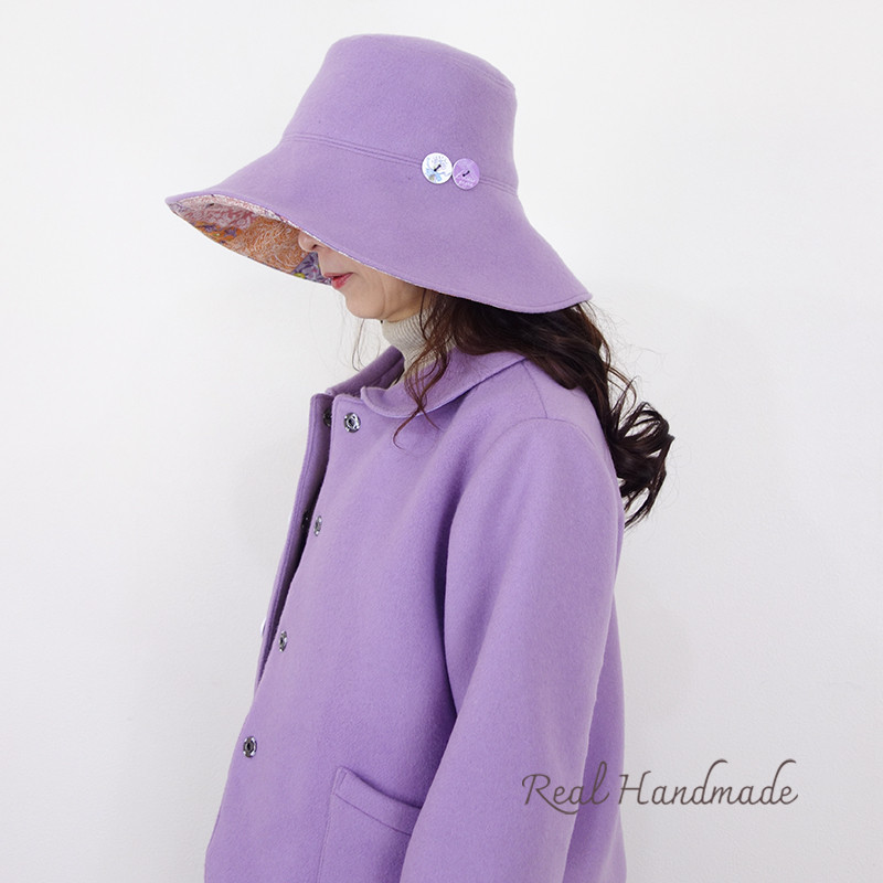ラベンダーウールビーバーのカプリーヌ＊つば広ハット（リンクジャケットあり）