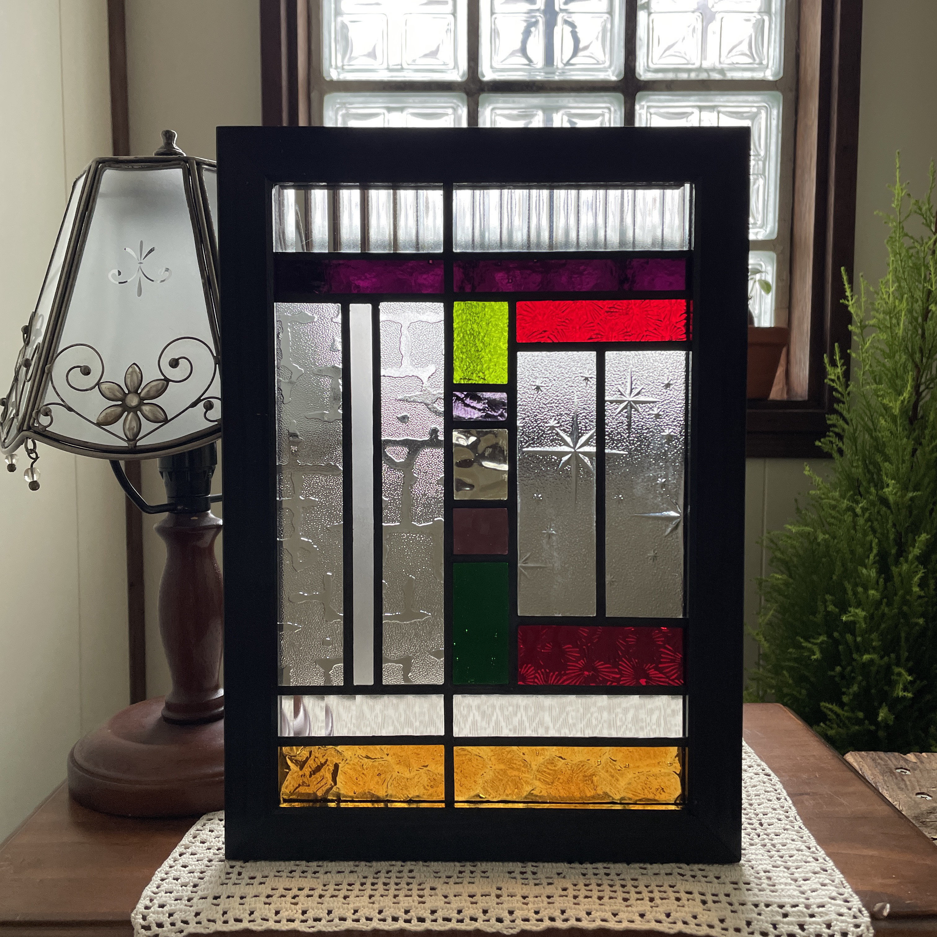 ステンドグラス　パネル　昭和レトロ　和モダン　ガラス引き戸
