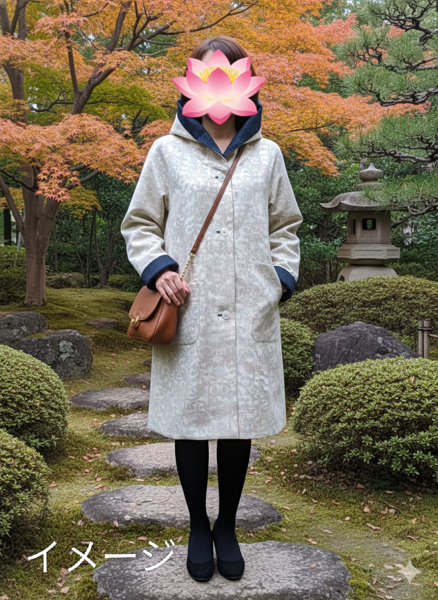 紺の囁き…着物リメイク…フード付きリバーシブルコート…お色は10番写真…防寒服…お正月