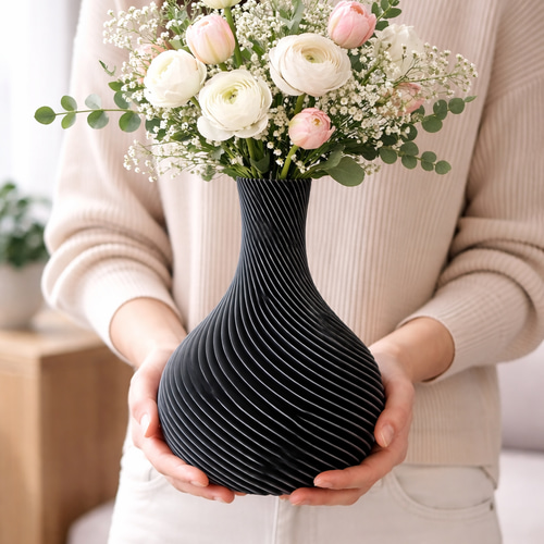 3Dプリント 花瓶｜螺旋フォルムのモダンフラワーベース｜マット