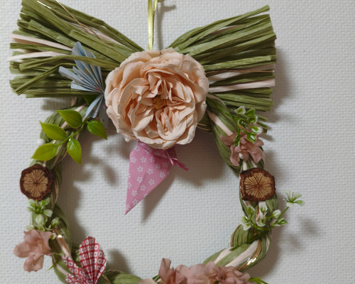 【くすみピンクmam 】しめ縄リース お正月飾り しめ縄 大人可愛い しめ縄リース｜くすみピンクとグリーンのお正月飾り しめ縄