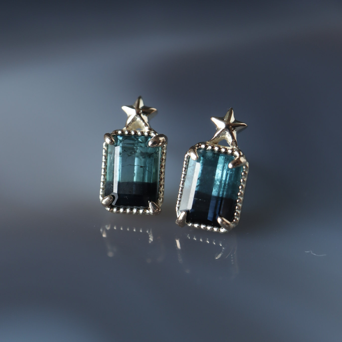 夜空色 バイカラートルマリン ピアス / K10YG【1点限り】