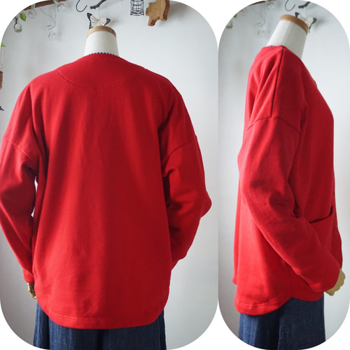 裏毛起毛ニット生地のドルマンスリーブブルゾン（RED） ジャケット