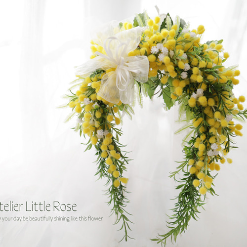 ミモザの馬蹄型フラワーリース＊春色ナチュラル アーティフィシャル