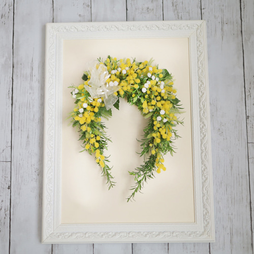 ミモザの馬蹄型フラワーリース＊春色ナチュラル アーティフィシャル