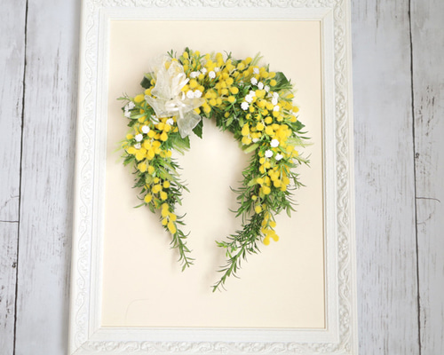 ミモザの馬蹄型フラワーリース＊春色ナチュラル アーティフィシャル