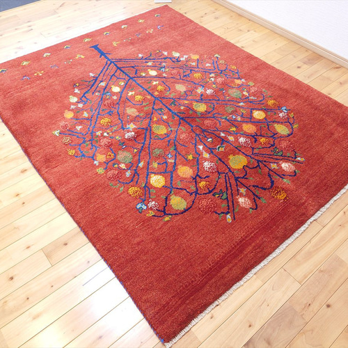 ペルシャ ギャッベ リビング ラグ 197x152cm ザクロの木 茜色 RJ11735