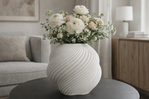 ホワイト円筒花器 3個セット お生花用 マットホワイトのねじり花器｜モダンな一輪挿し・フラワーベース｜北欧