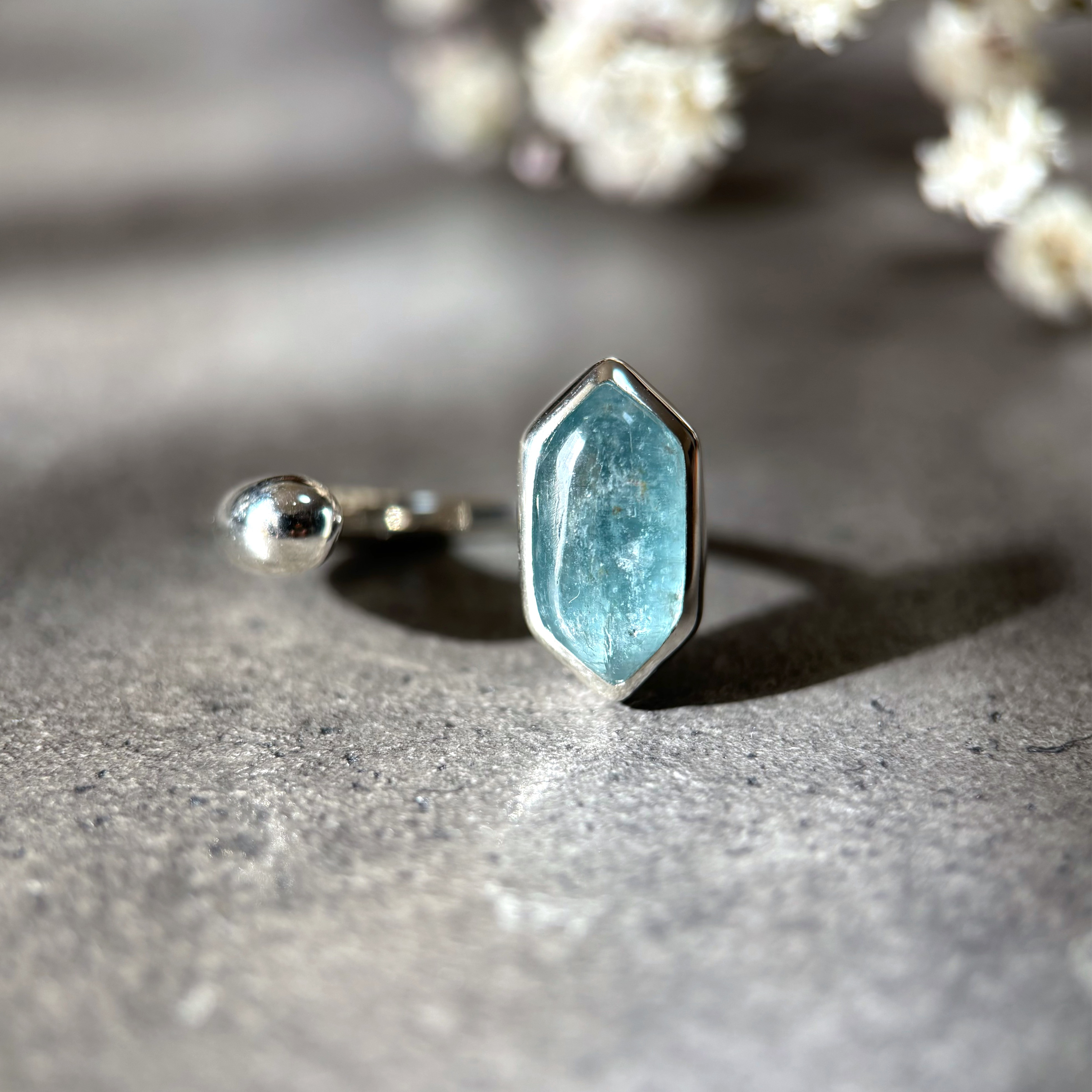 【silver950】ぷっくりアクアカイヤナイトのフォークリング