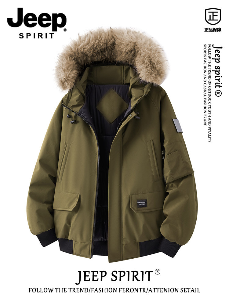Jeep spiritアメリカンウールダウン綿入れ男性冬の厚手綿入れ連帽派コート男性を克服