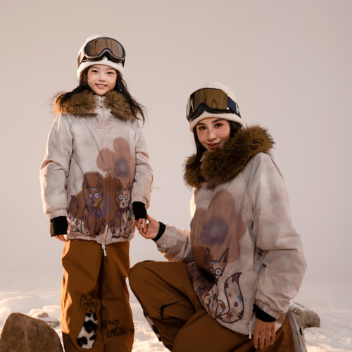 25-26 スノボウェア 上下セット 親子 キッズ 子供 猫柄 3L メンズ
